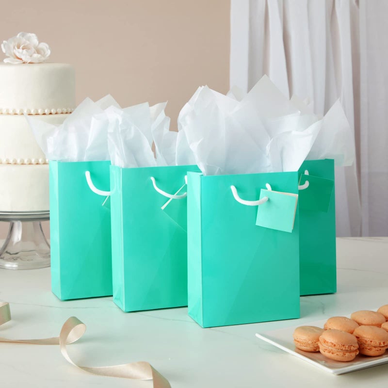 BLUE PANDA Gift Bags - 20 Pack Small Teal, 7.9 x 5.5 x 2.5 In - Teal Party Favor Bags for Baby Shower, Wedding & Birthday with Tags & Tissue Paper - Image 2